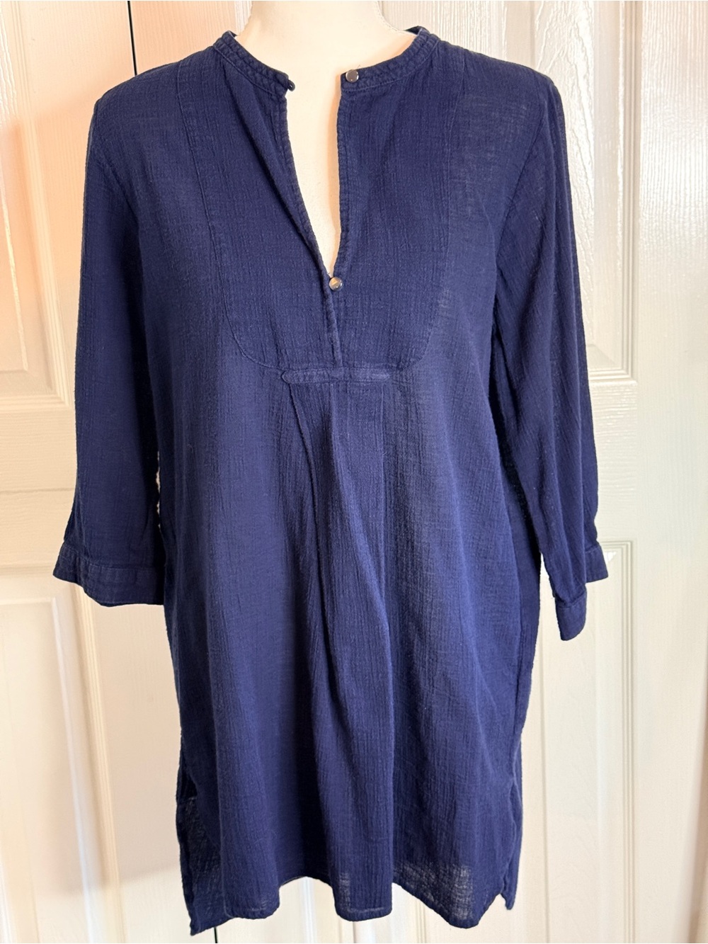 J.Crew Navy Blue Cotton Gauze Bib Tunic Dress Cover-Up Small A7047